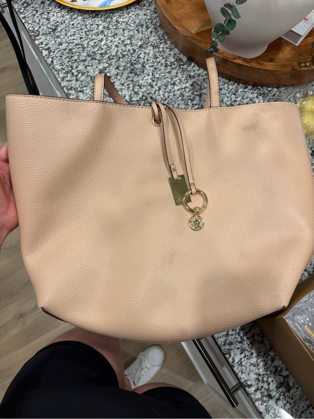 Anne Klein Pebbled Leather Tote in Blush Nude with Gold Hardware